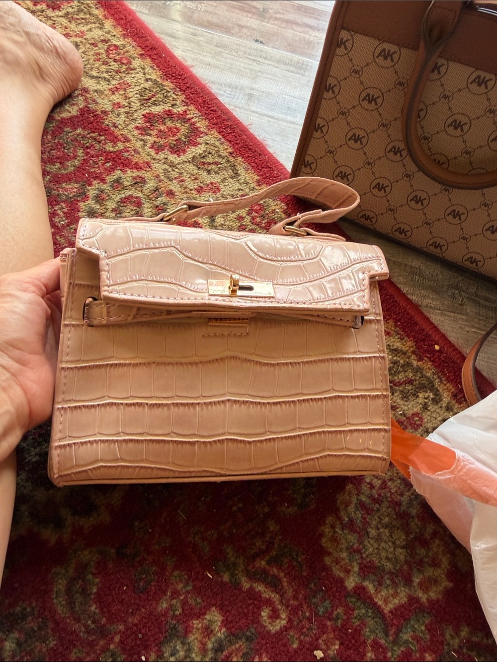 Croc-Embossed Mini Satchel in Blush